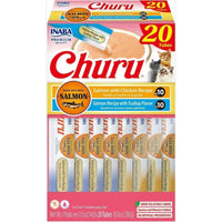 Inaba Churu Puree Salmon Scallop & Chicken Variety, lickable puree tubes, box of 20 x 14g, cat treat