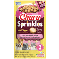 Inaba Churu Sprinkles Meal Topper Tuna and Salmon Recipe, front of the 3-sachet pack