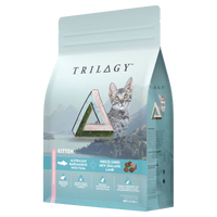 Trilogy Kitten Australian Barramundi with Tuna dry food, 1.2kg bag front on a white background
