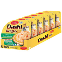 Inaba Dashi Delights Chicken & Bonito Flakes, six 70g cups in a printed six-pack sleeve