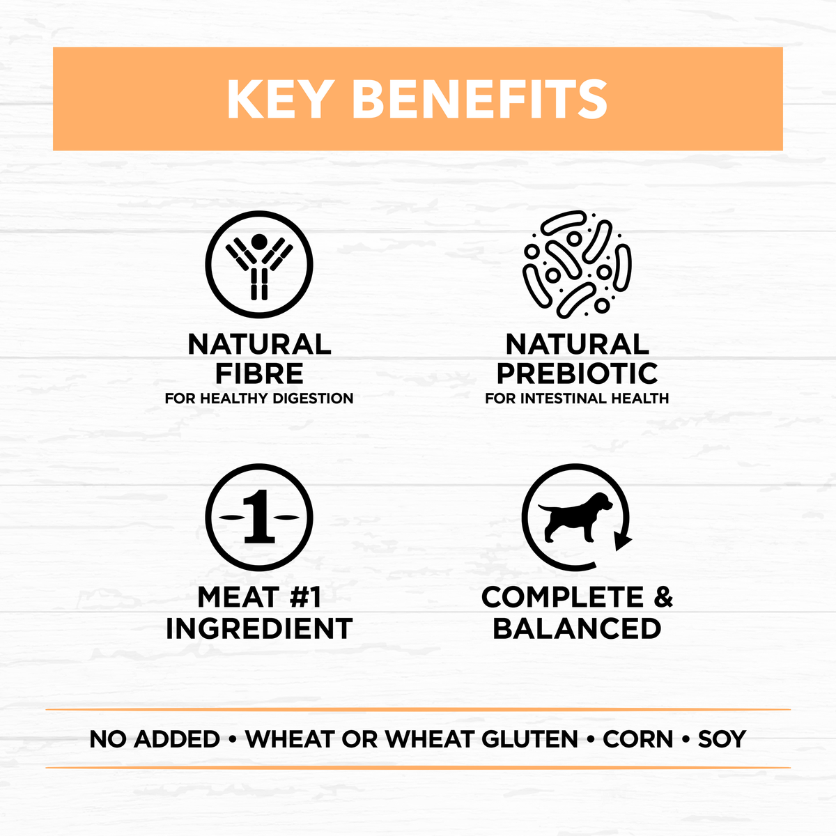 Ivory Coat key benefits: natural fibre, prebiotic, meat as the first ingredient, complete and balanced