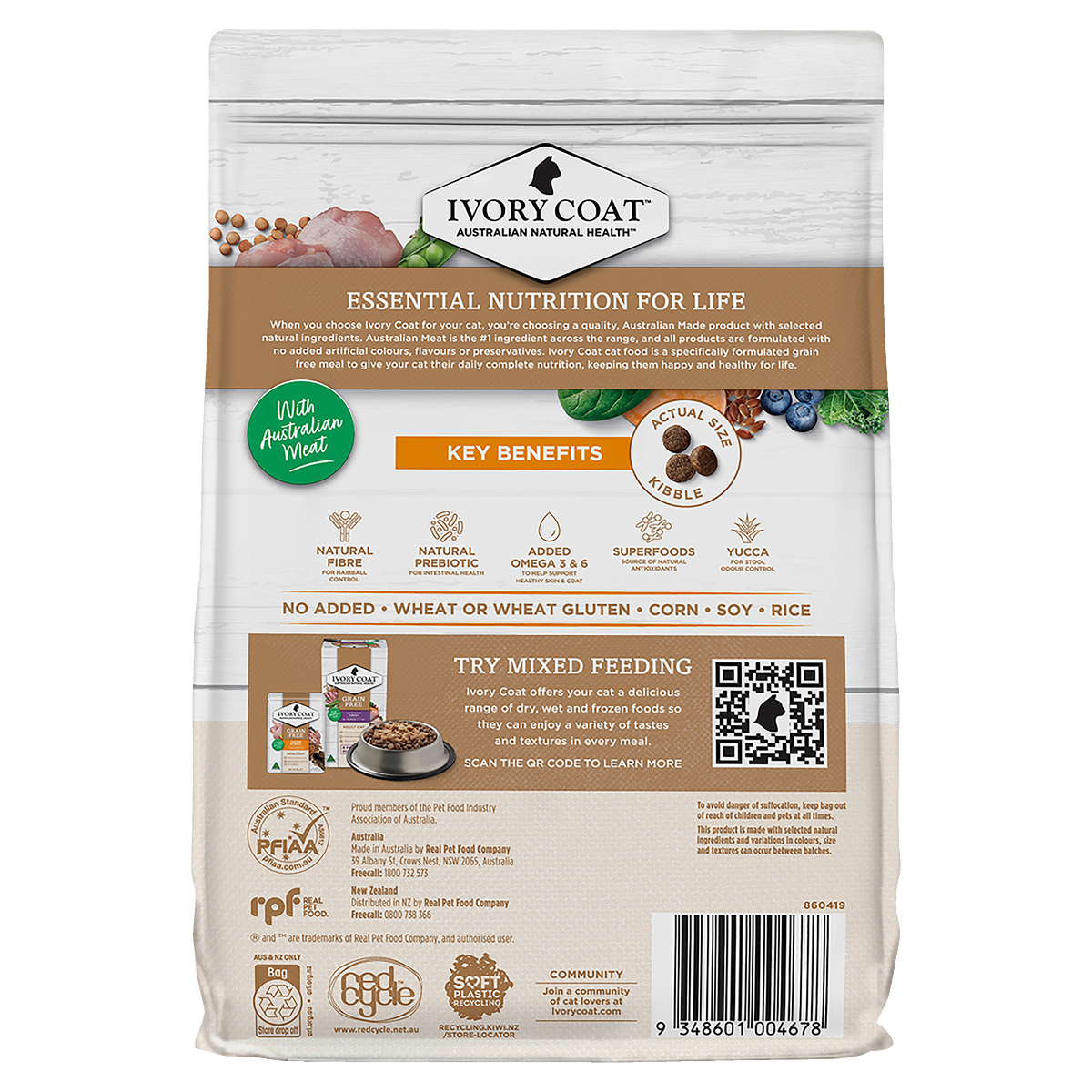 Back of the Ivory Coat Grain Free Chicken dry cat food bag