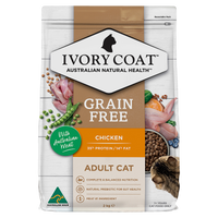 Ivory Coat Grain Free Chicken adult dry cat food, front of the bag