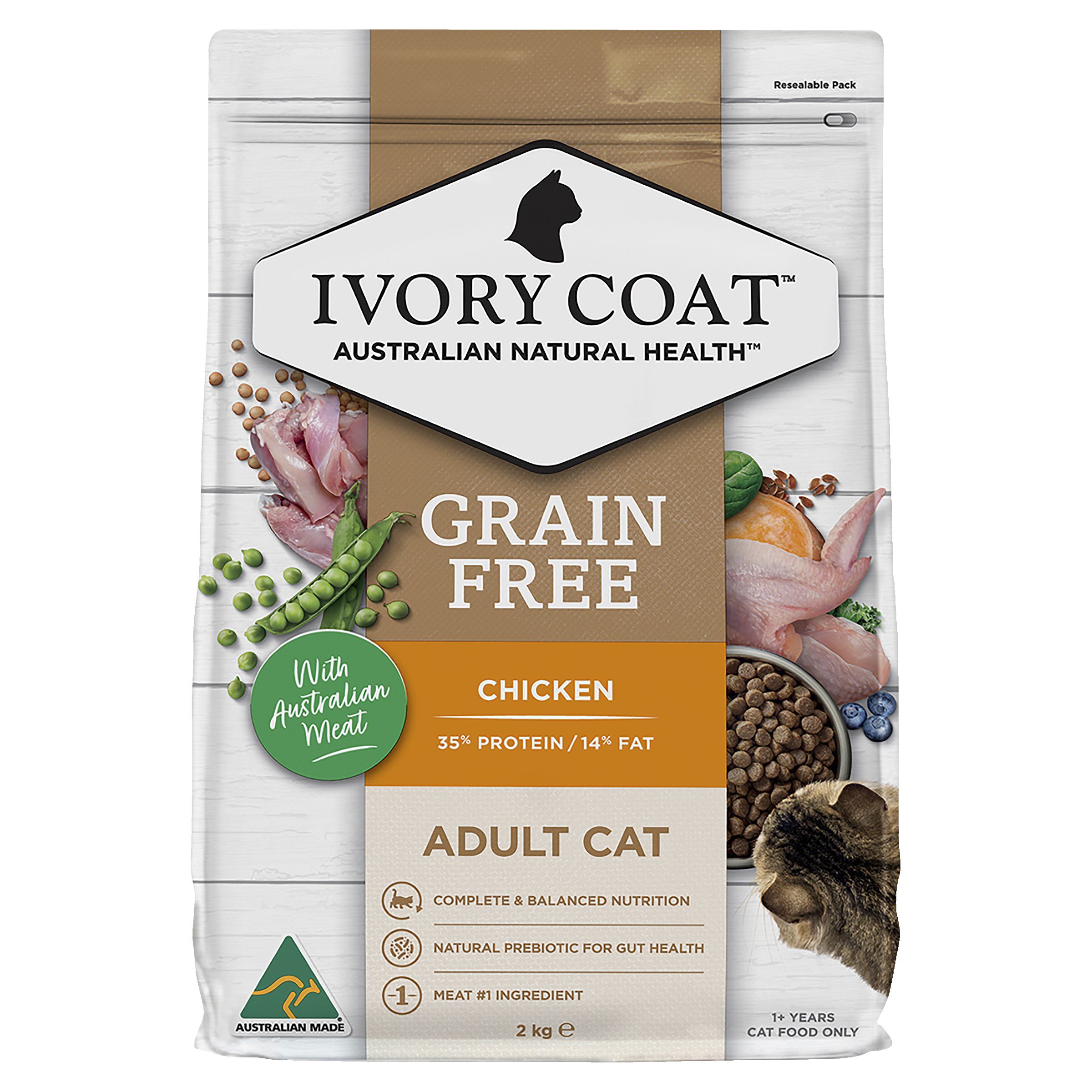 Ivory Coat Grain Free Adult Dry Cat Food Chicken front of pack