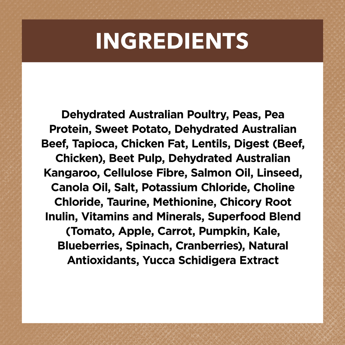 Ivory Coat Grain Free Chicken and Kangaroo dry cat food ingredients panel