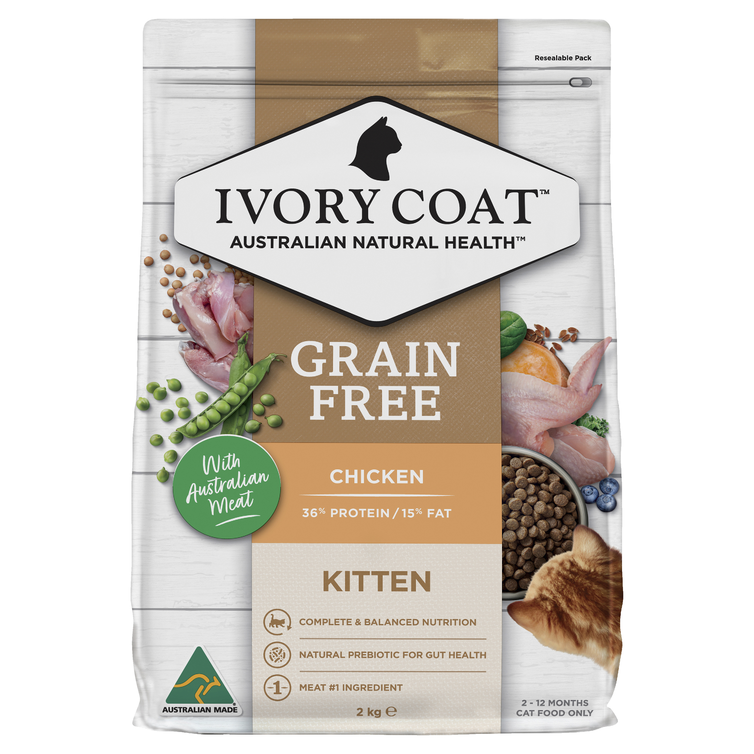 Ivory Coat Grain Free Dry Kitten Food Chicken front of pack