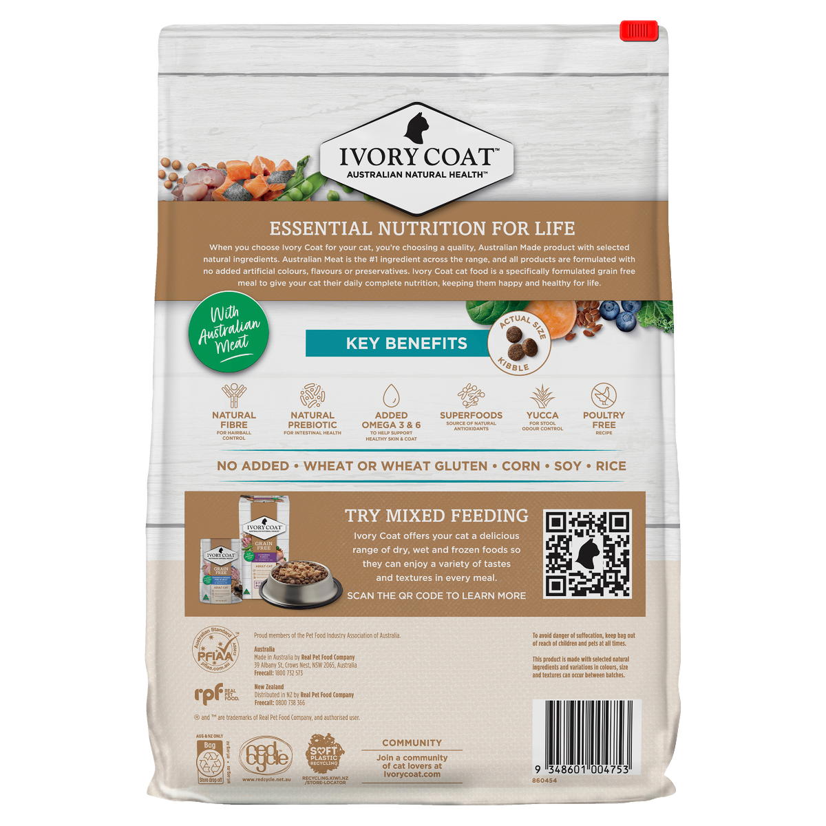Back of the Ivory Coat Grain Free Ocean Fish and Salmon dry cat food bag