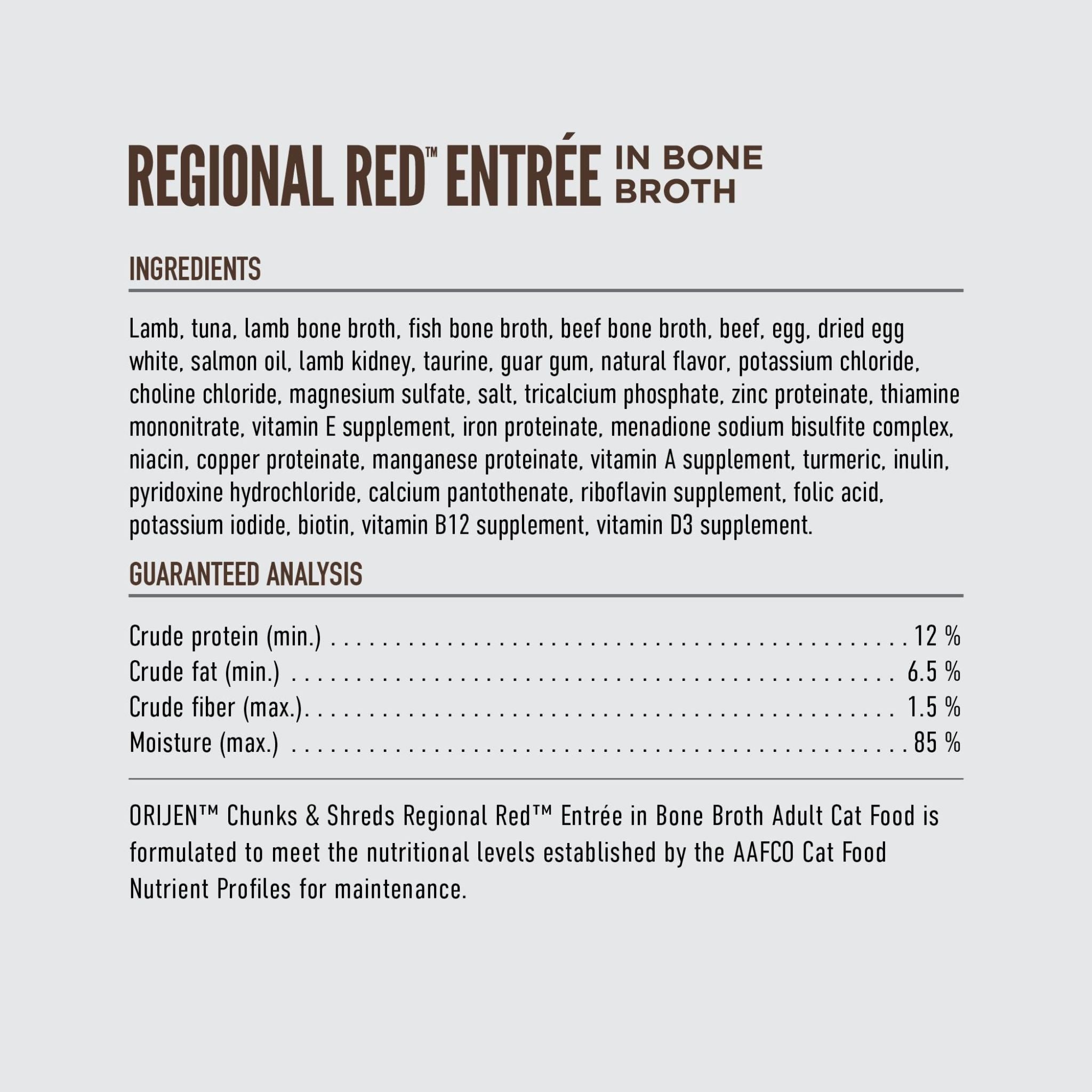 Orijen Wet Cat Food Chunks & Shreds Regional Red Entree