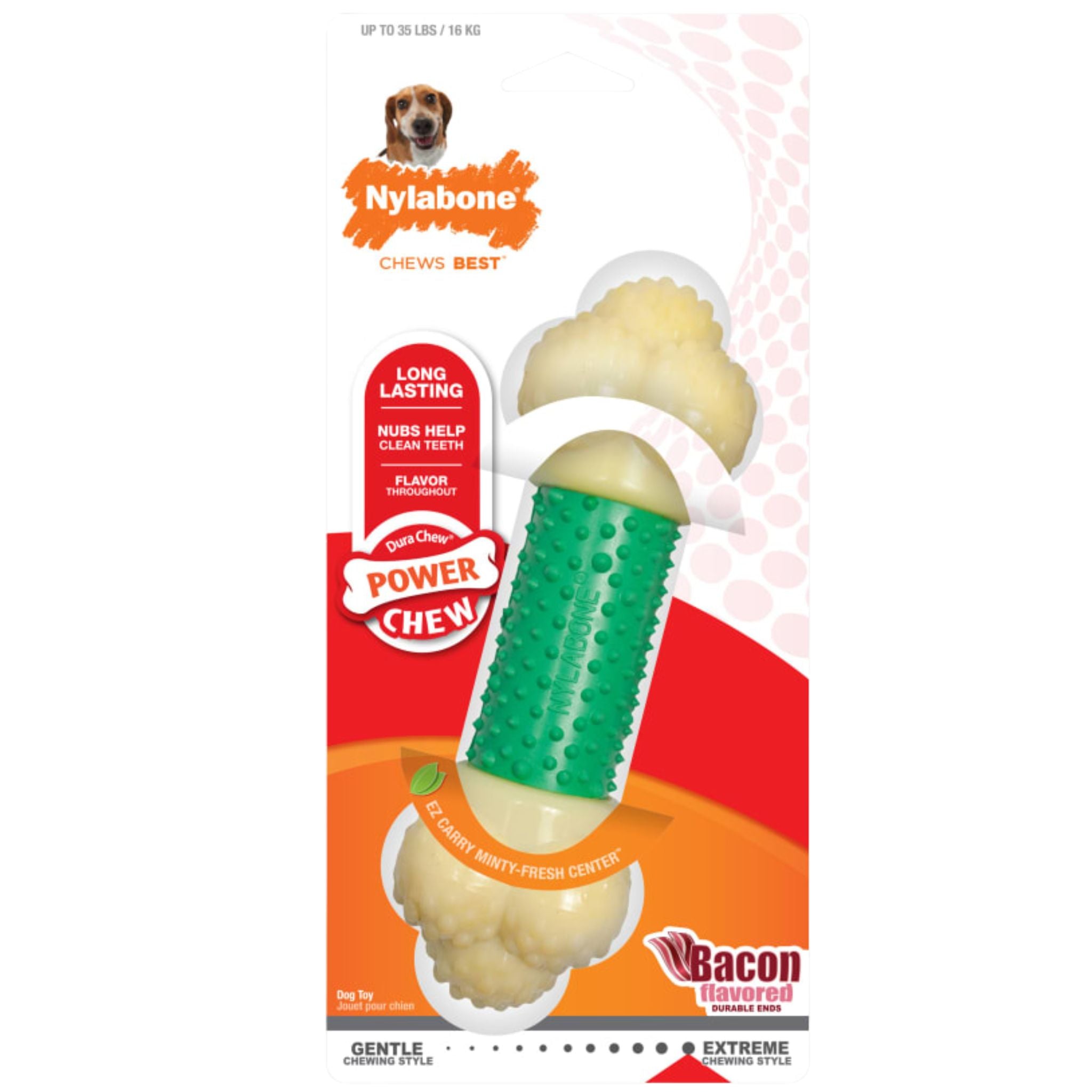 Nylabone Double Action Bone Dog Chew Toy Bacon Flavor