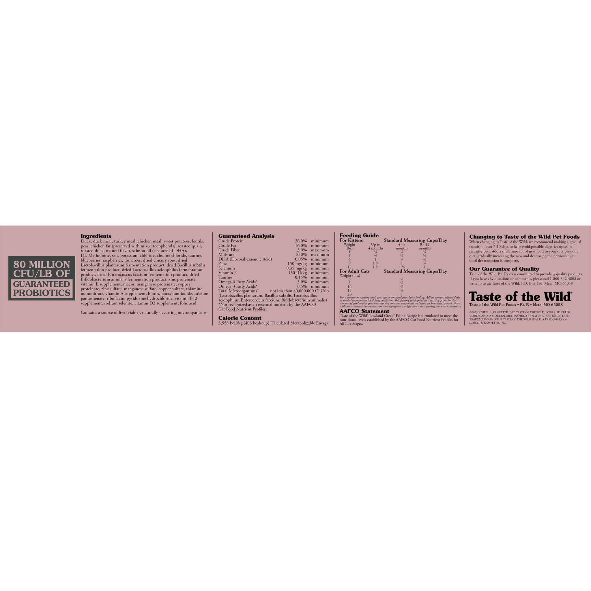 Taste of the Wild Lowland Creek Dry Cat Food information