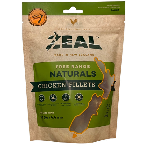 Zeal Free Range Naturals Chicken Fillets Pet Treats 125g | PeekAPaw Pet Supplies
