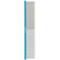 Artero Bravo 50/50 finishing comb for pets, a metal comb with a teal spine and half-fine, half-wide teeth