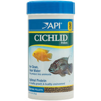 API Cichlid Pellets medium floating fish food, 120g tub front label