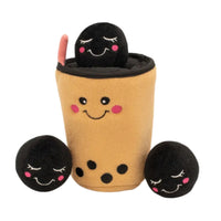 Zippy Paws Interactive Burrow dog toy: a boba milk tea cup with squeaky boba pearls