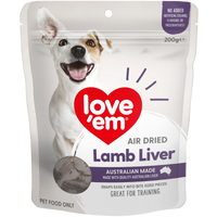 Love'em Air Dried Lamb Liver Dog Treats front of pack