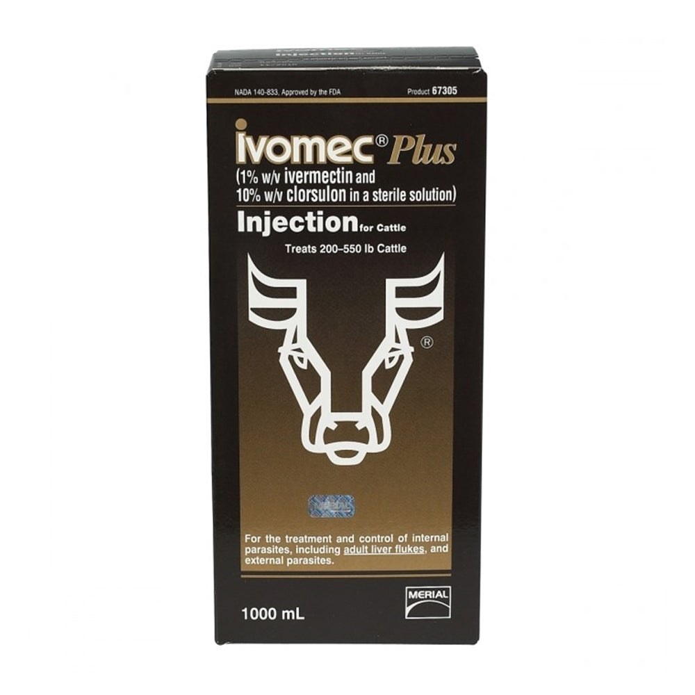 Ivomec Plus Injection for Cattle 1 L bottle, front of label