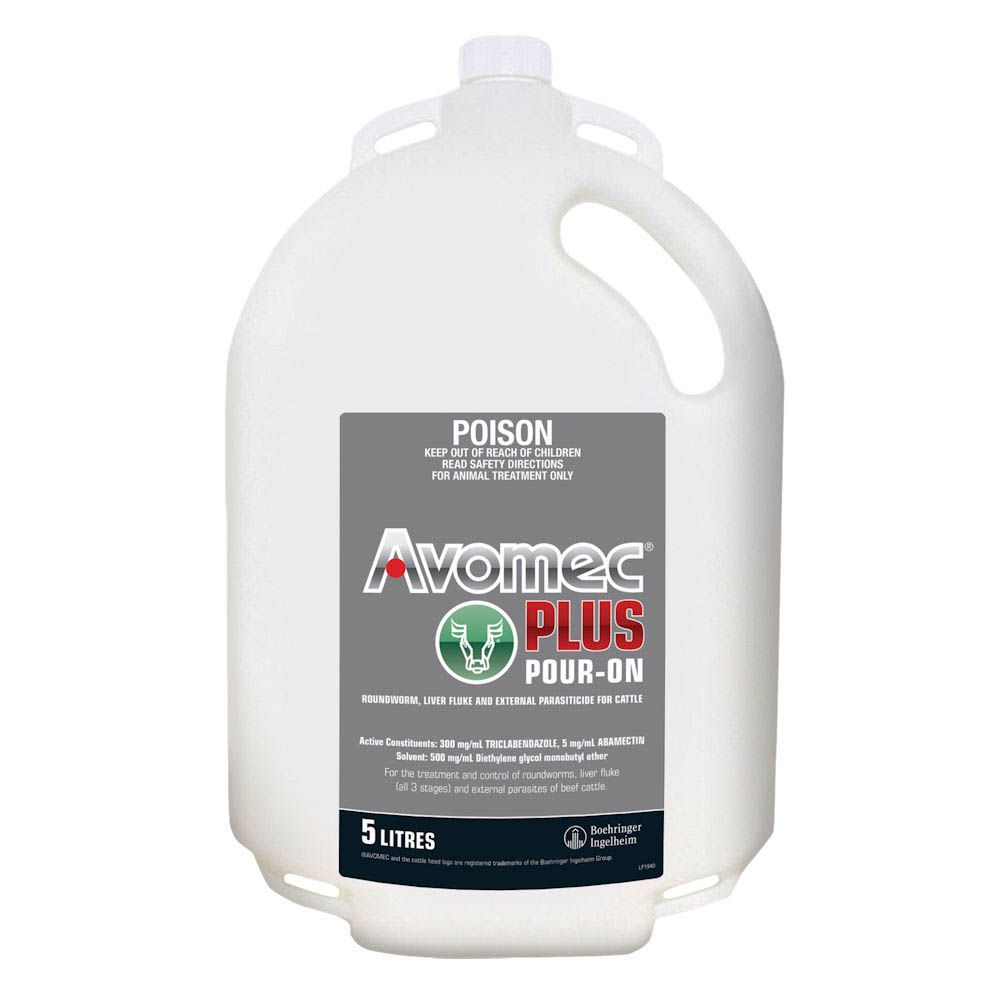 Avomec Plus Pour-On for Cattle 5 L container, label facing forward