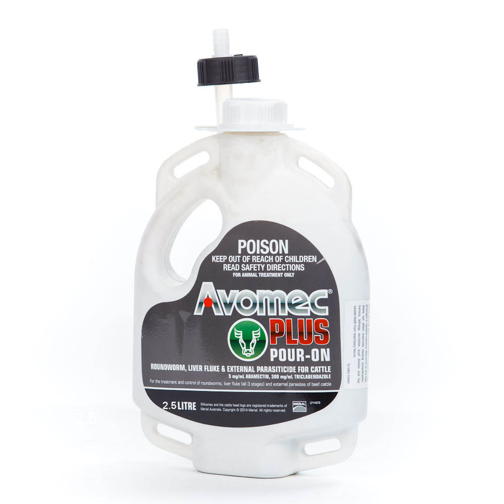 Avomec Plus Pour-On for Cattle 2.5 L pack, front of label