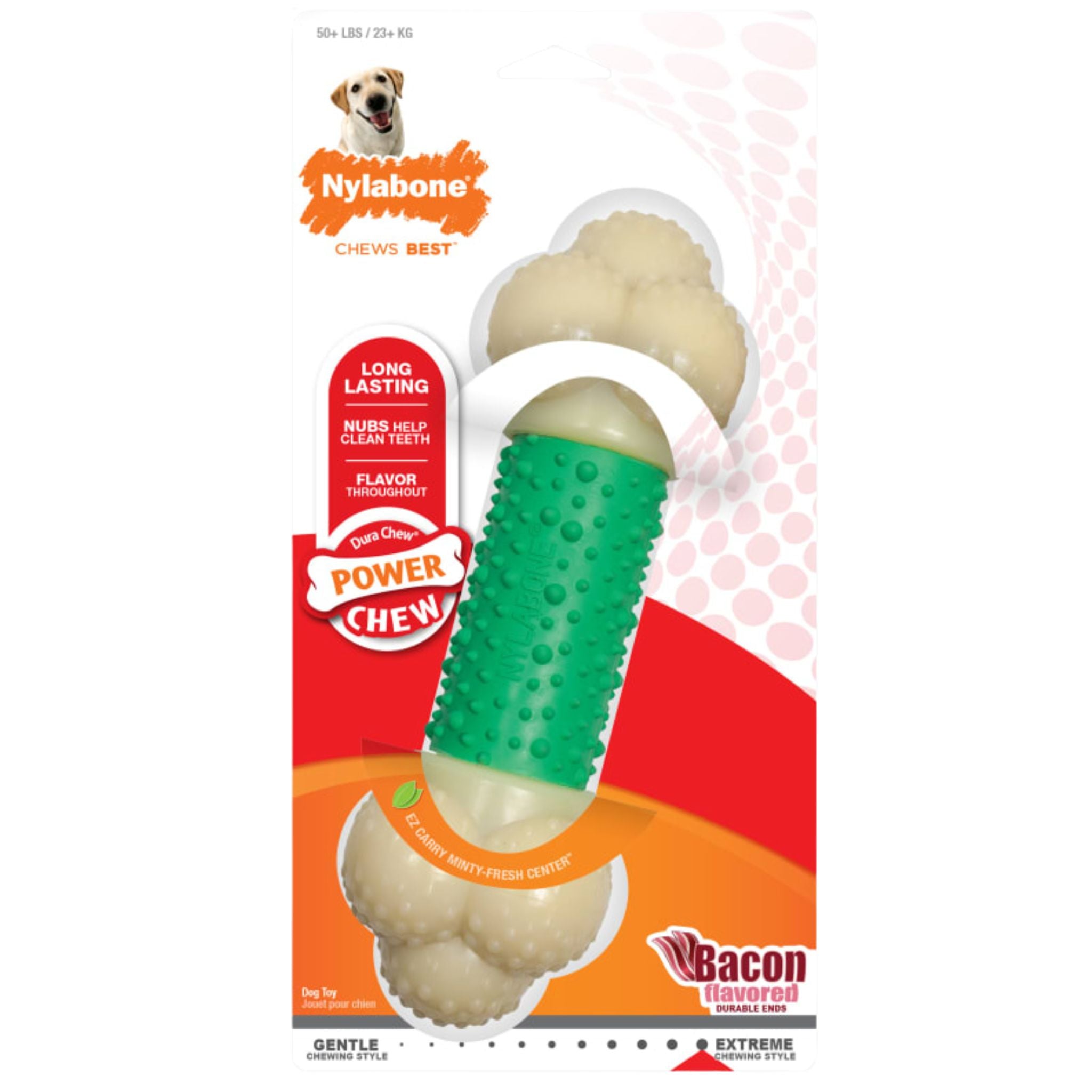 Nylabone Double Action Bone Dog Chew Toy Bacon Flavor