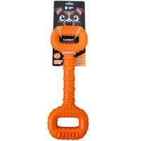 Happy Staffy Co Tommy Tug Handle flexible rubber tug toy with handle, approx. 36.5cm, orange colourway