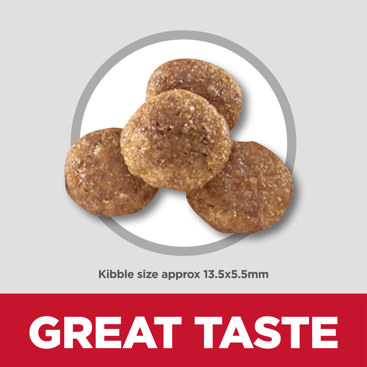 Close up of Hill's Science Diet Large Breed Puppy kibble, approximately 13.5 by 5.5mm