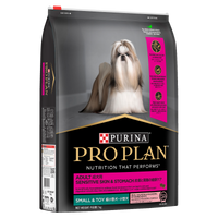 PRO PLAN Adult Sensitive Skin & Stomach Small & Toy dry dog food bag, front of pack