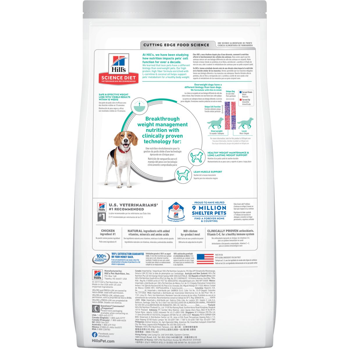 Back of the Hill's Science Diet Adult Perfect Weight Small Bites dry dog food bag