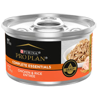 PRO PLAN Complete Essentials Chicken & Rice Entrée in Gravy cat food can, front of pack