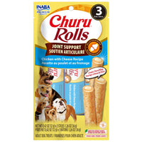 Inaba Churu Rolls Joint Support Chicken with Cheese Recipe dog treats, front of the 3-stick pack