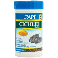 API Cichlid Pellets small floating fish food, 70g tub front label