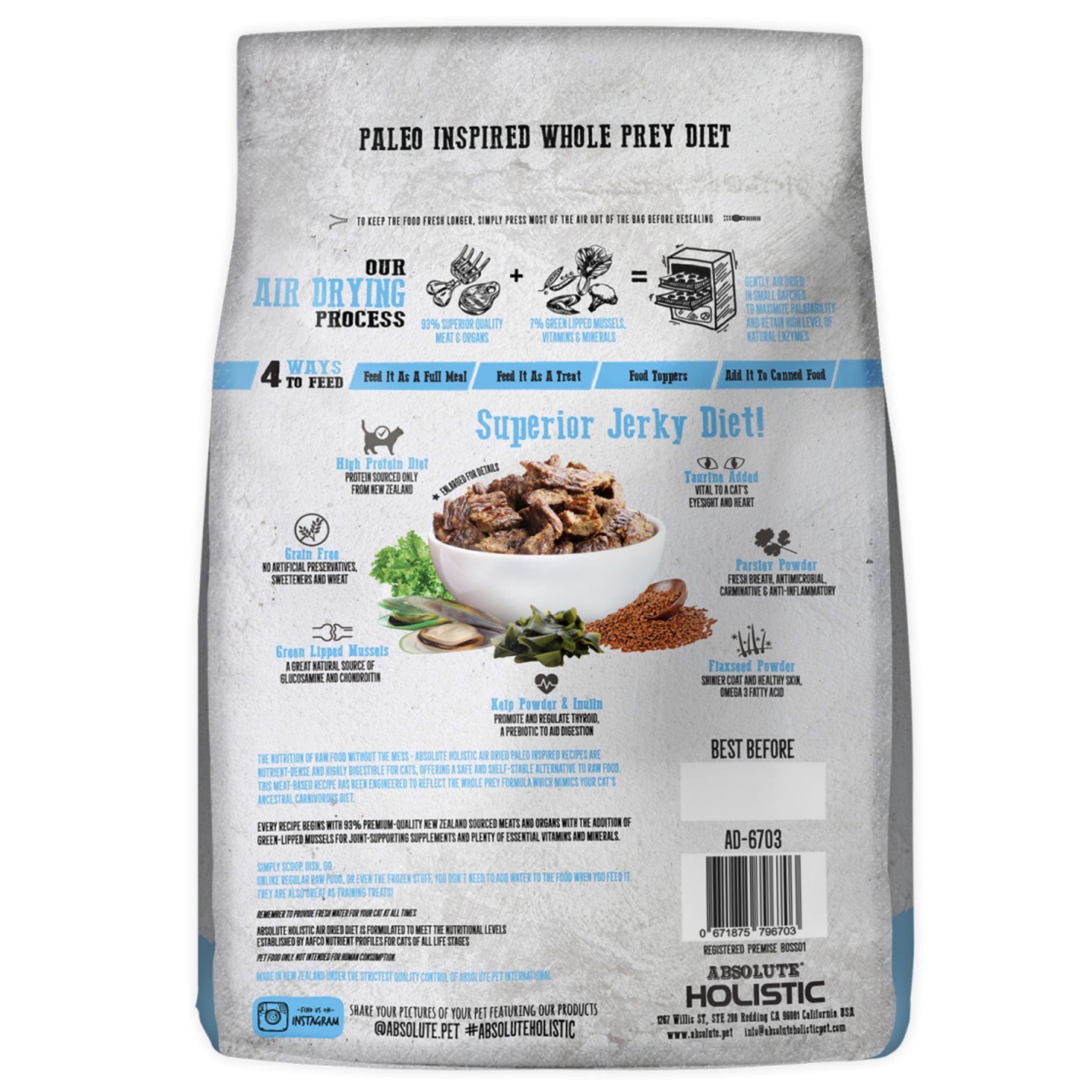 Absolute Holistic Air Dried Cat Food Lamb & Blue Mackerel