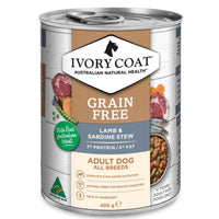 Ivory Coat Grain Free Lamb and Sardine Stew adult wet dog food, 400g can