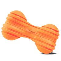 Orange ribbed Doggi bone dog toy seen at an angle, with DOGGi embossed