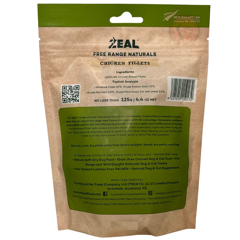 Zeal Free Range Naturals Chicken Fillets Pet Treats 125g | PeekAPaw Pet Supplies