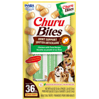 Inaba Churu Bites Joint Support Chicken with Tuna Recipe dog treats, front of the 3-sachet pack