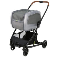 Ibiyaya NeoRider pet stroller in Silver Mist with a tan handle, side view