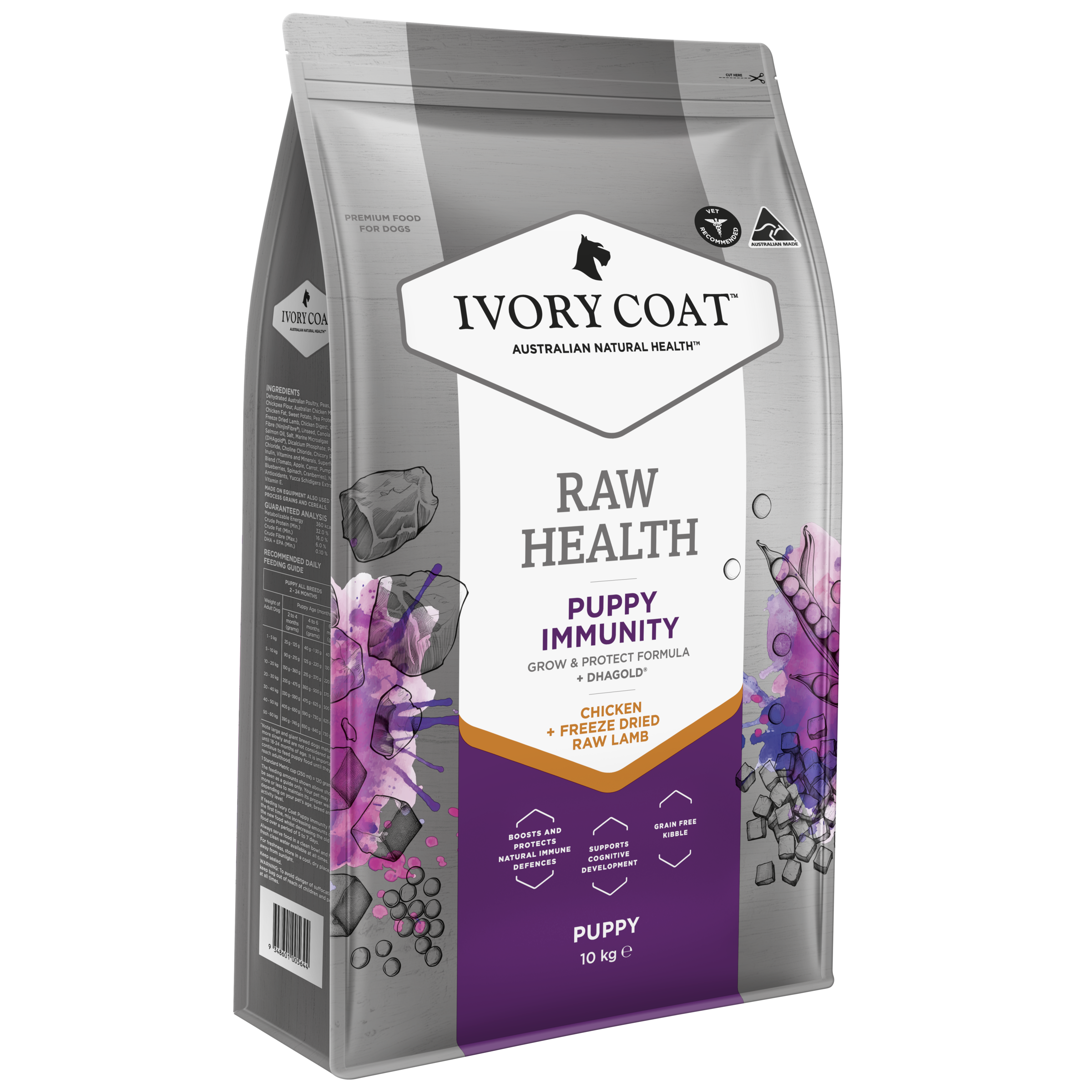 Ivory Coat Raw Health Puppy Dry Dog Food Immunity bag