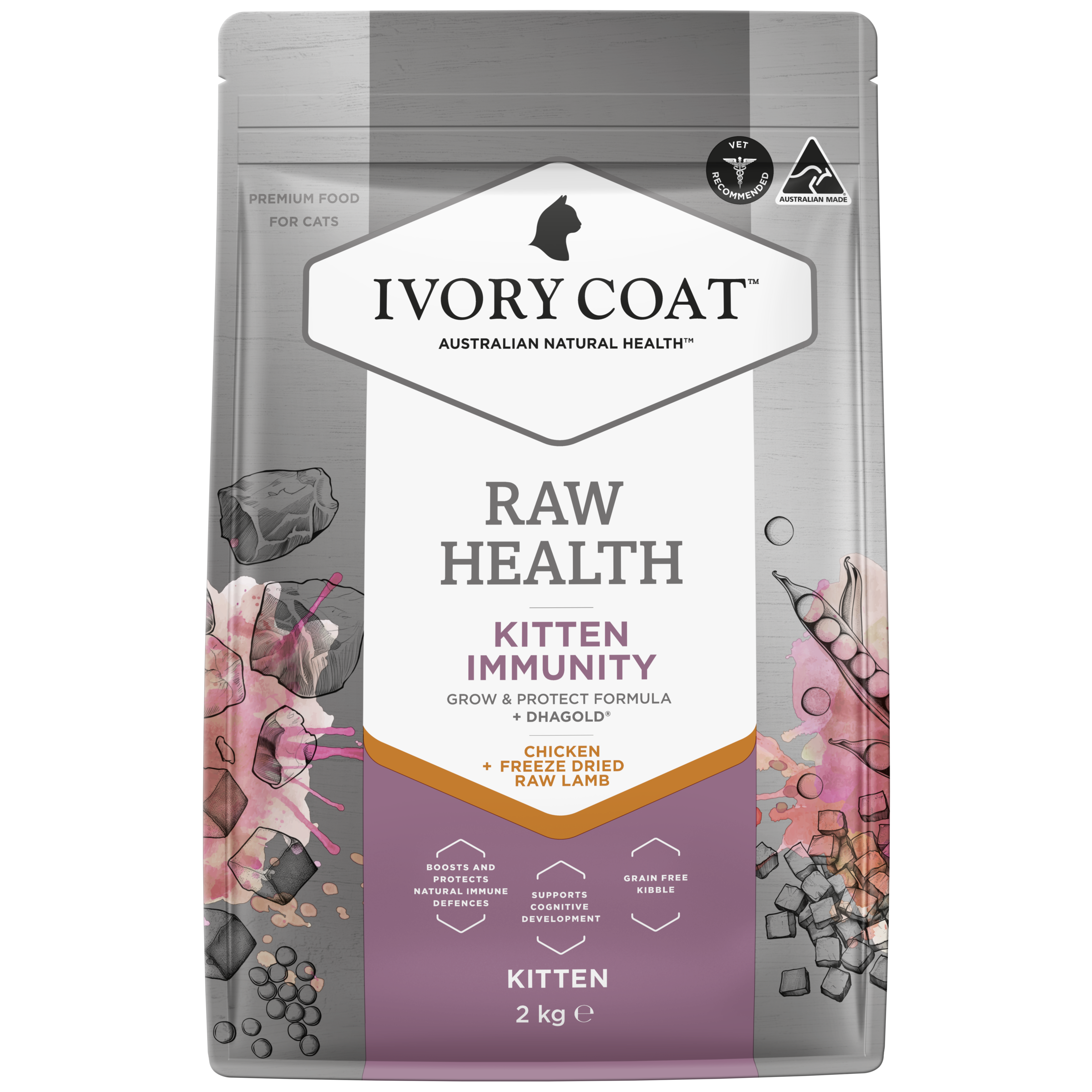 Ivory Coat Raw Health Dry Kitten Food Immunity front of pack