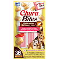 Inaba Churu Bites Joint Support Chicken with Salmon Recipe dog treats, front of the 3-sachet pack