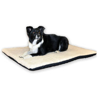 K&H Thermo-Ortho Bed, 93x68cm, a cream and black heated orthopaedic mat with a border collie on it