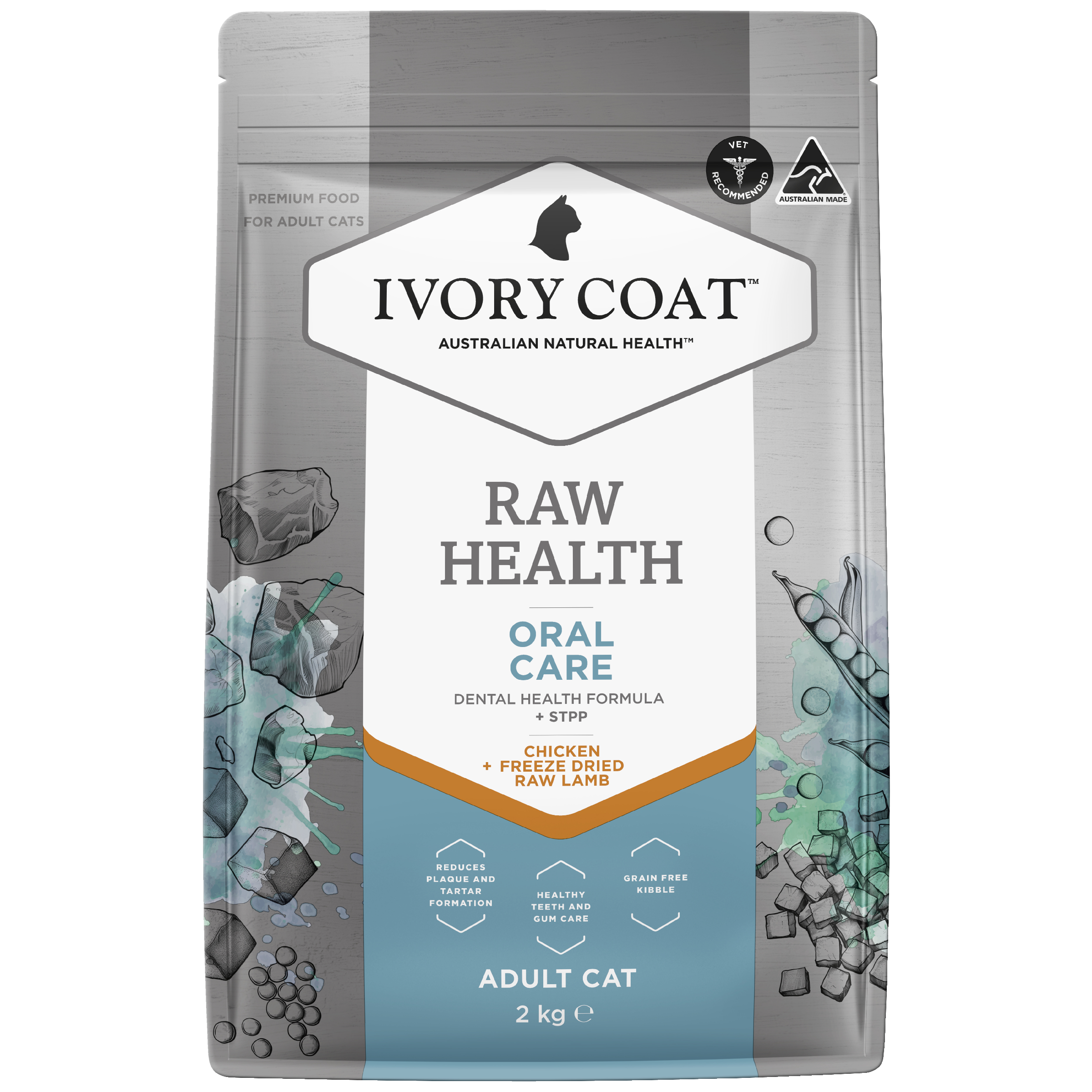 Ivory Coat Raw Health Adult Dry Cat Food Oral Care front of pack