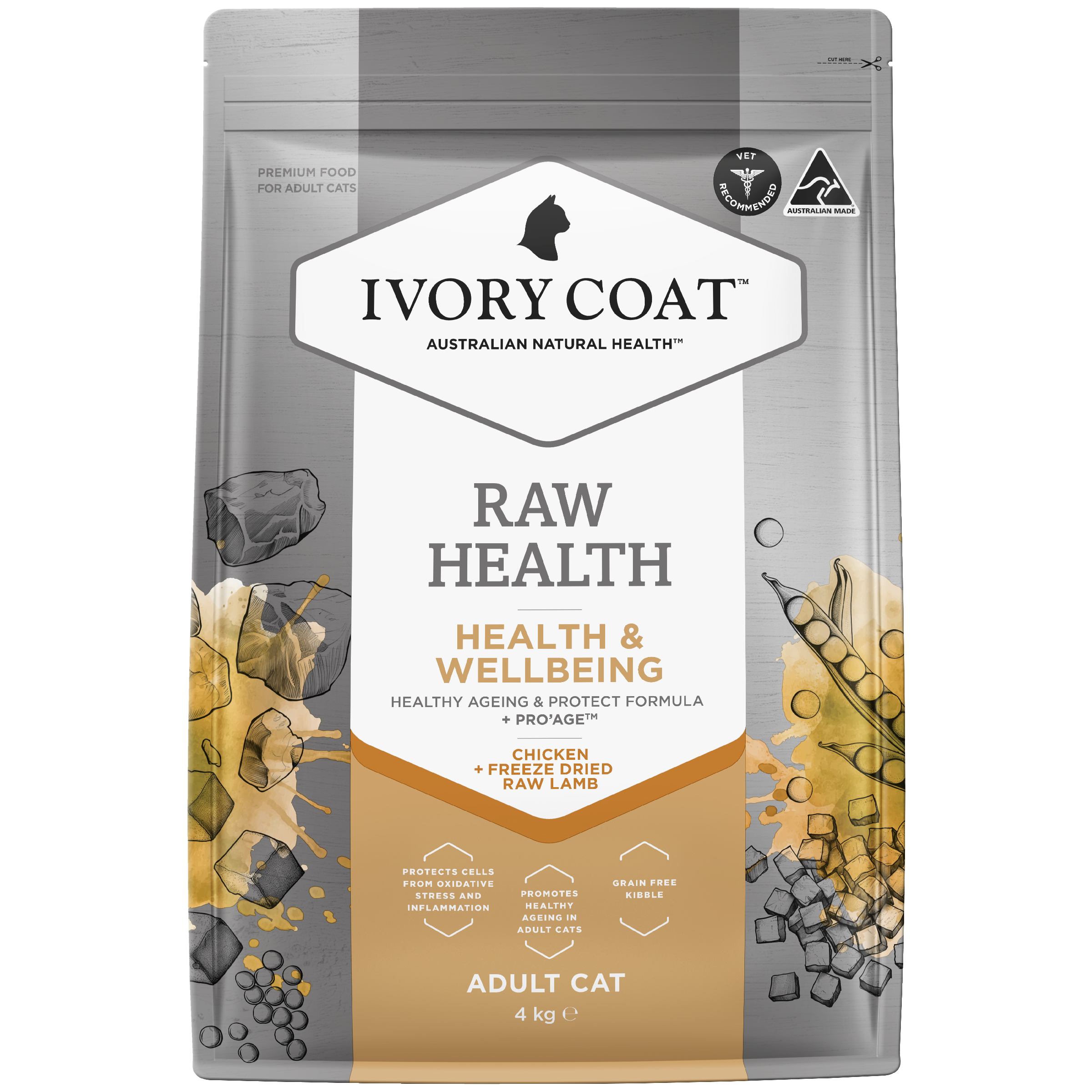Ivory Coat Raw Health Adult Dry Cat Food Health & Wellbeing front of pack