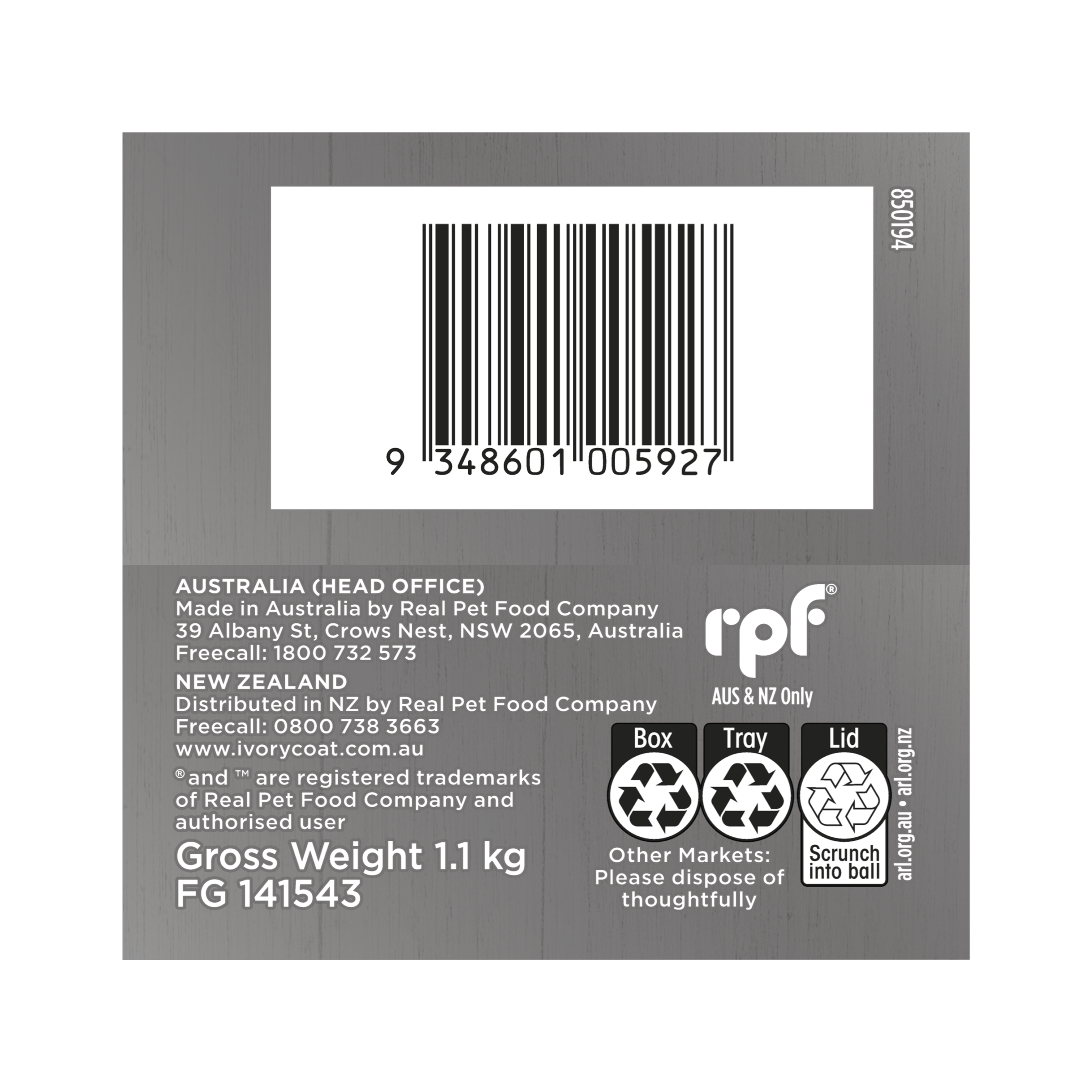 Ivory Coat Inspired By Raw Wet Dog Food Health & Vitality top of pack