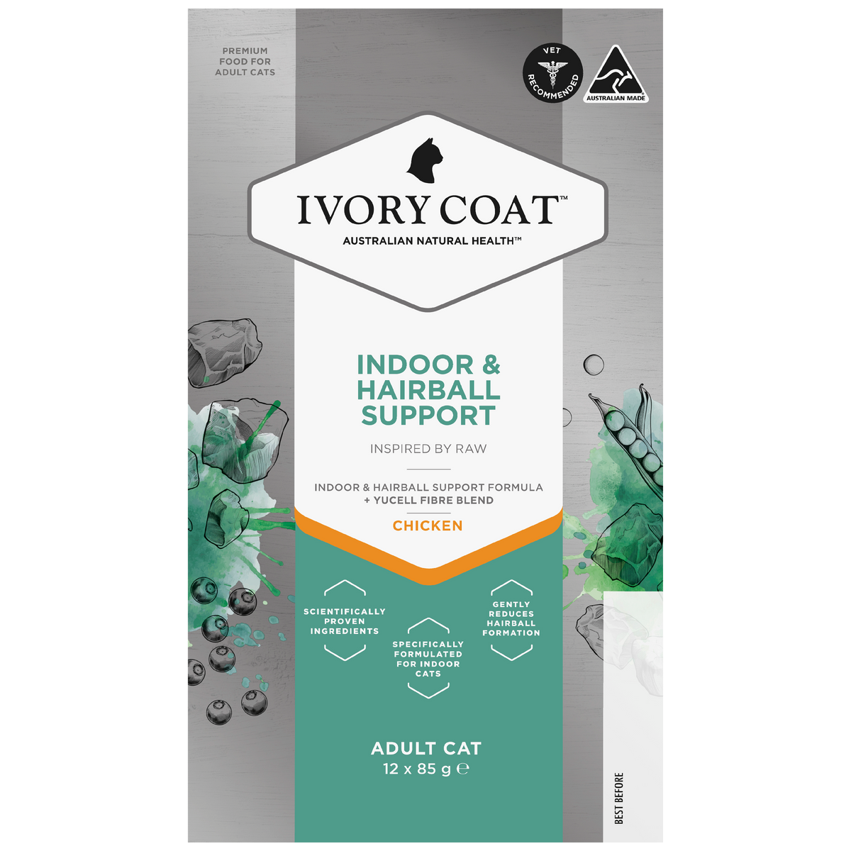 Top of the Ivory Coat Inspired By Raw Indoor and Hairball Support carton