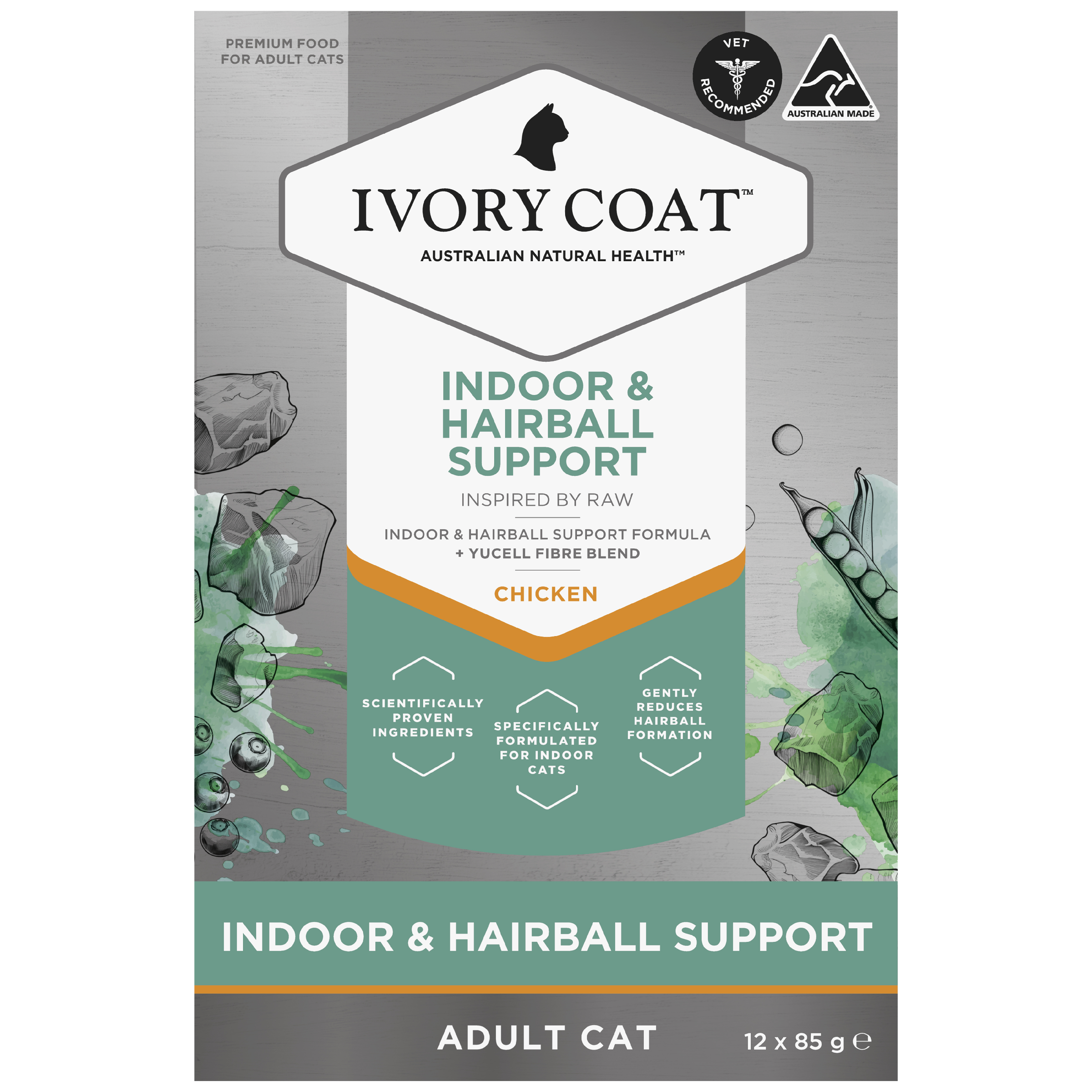Ivory Coat Inspired By Raw Wet Cat Food Indoor & Hairball front of pack