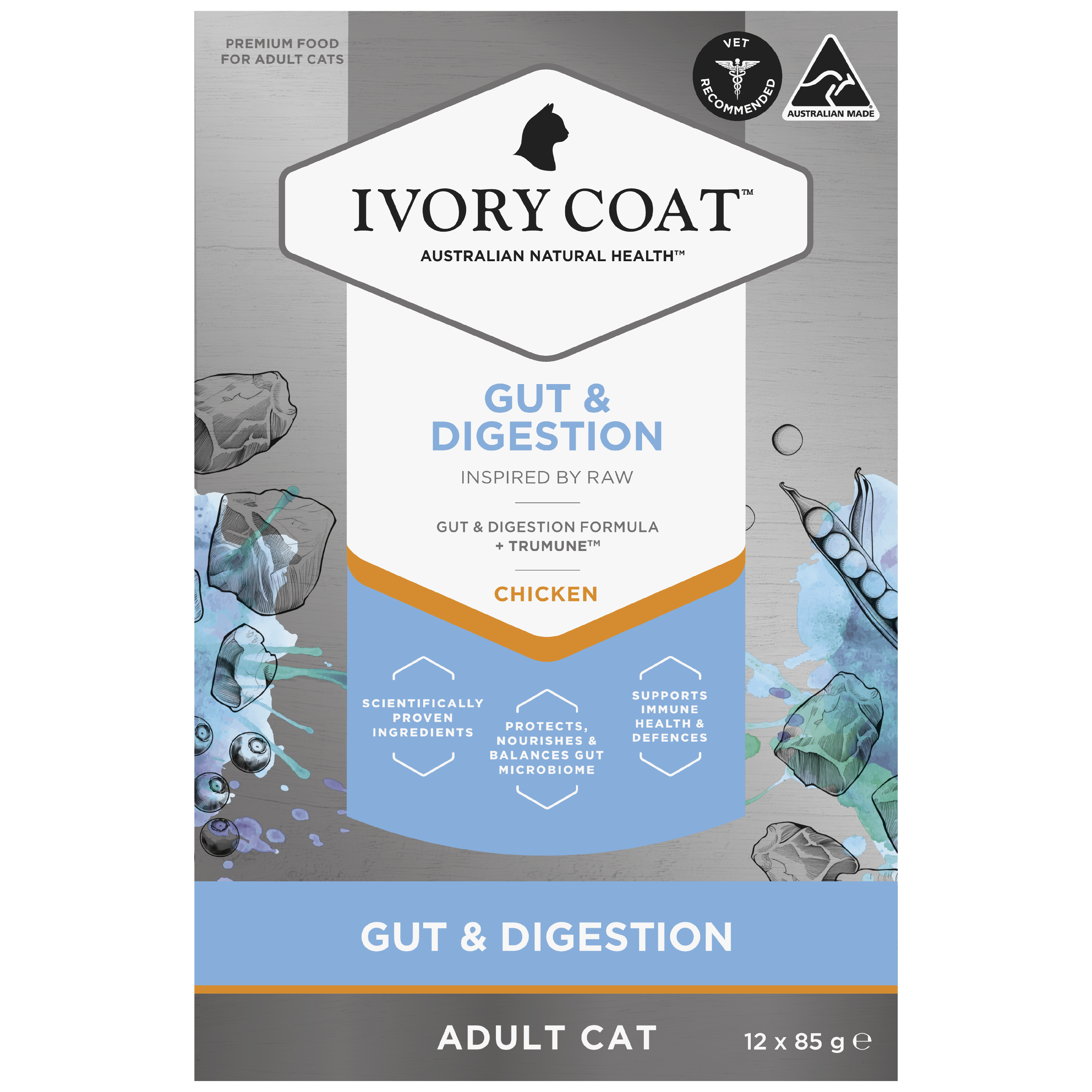 Ivory Coat Inspired By Raw Wet Cat Food Gut & Digestion front of pack