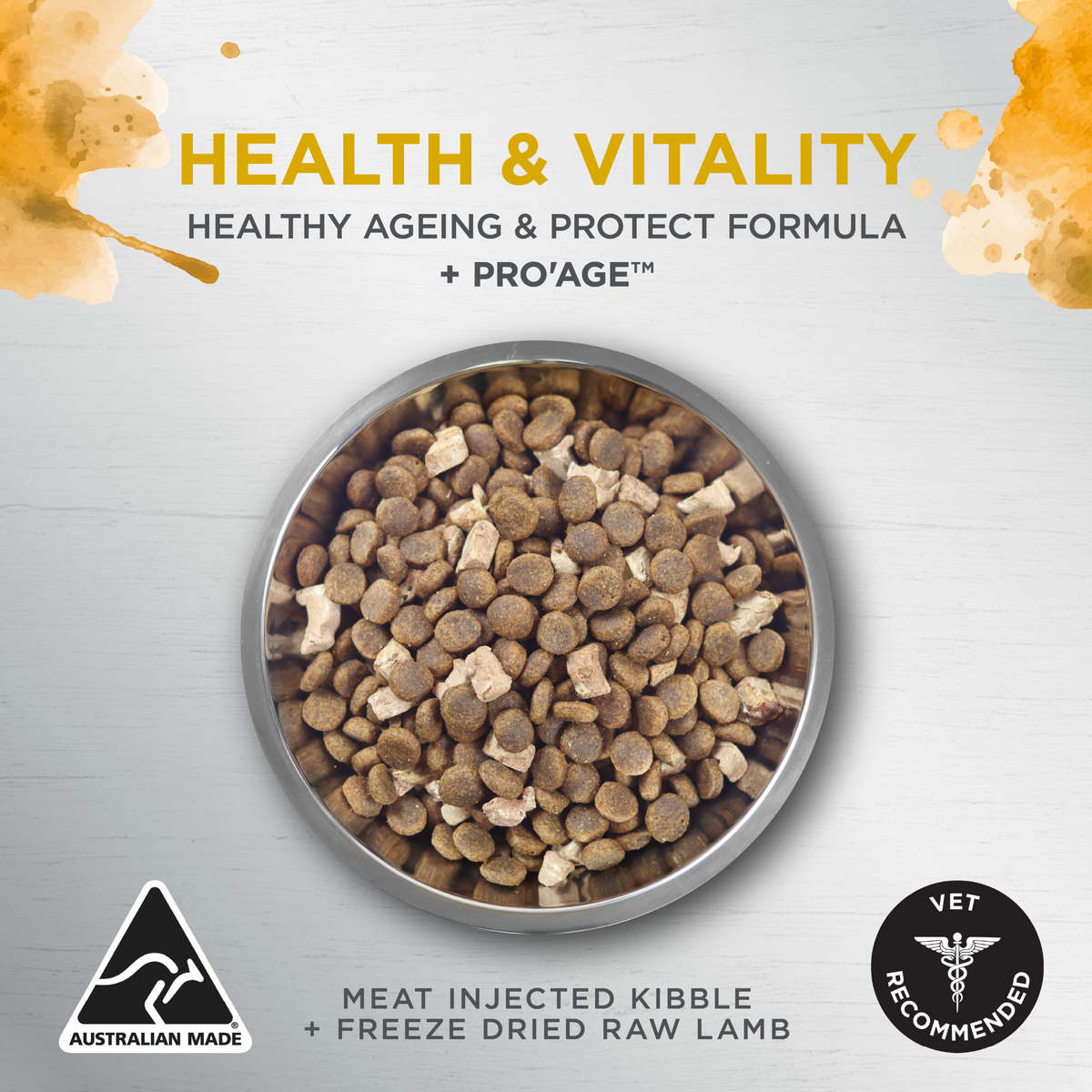 Ivory Coat Health and Vitality kibble with freeze dried raw lamb, healthy ageing formula with Pro'Age