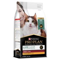 PRO PLAN LIVECLEAR Adult Chicken Formula bag, angled to show the front and side panel
