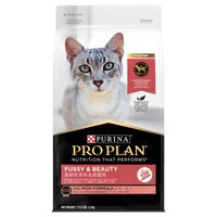 PRO PLAN Fussy & Beauty Salmon Formula dry cat food bag, front of pack