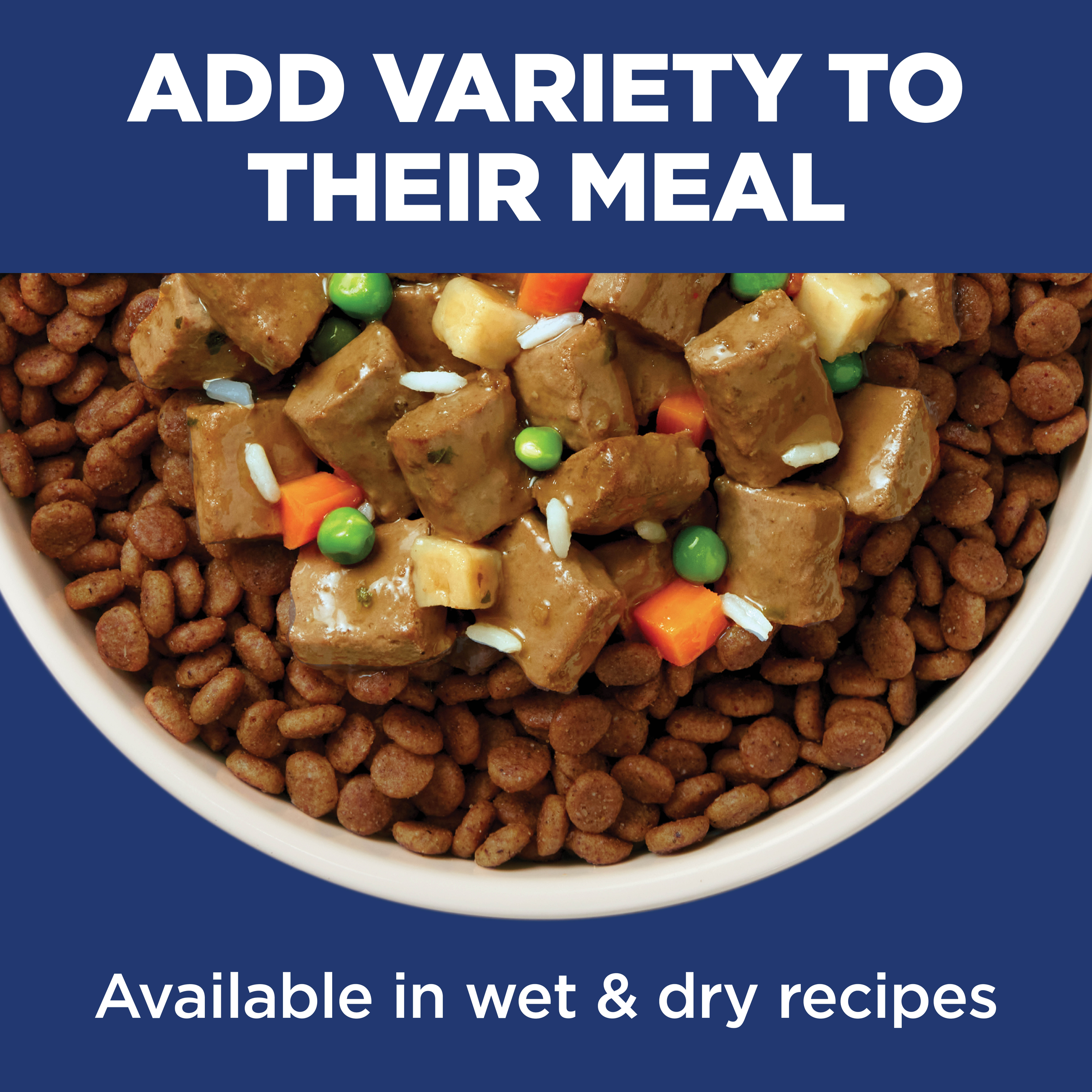 Add variety to their meal: Hill's Adult 7+ Small & Mini kibble topped with wet food